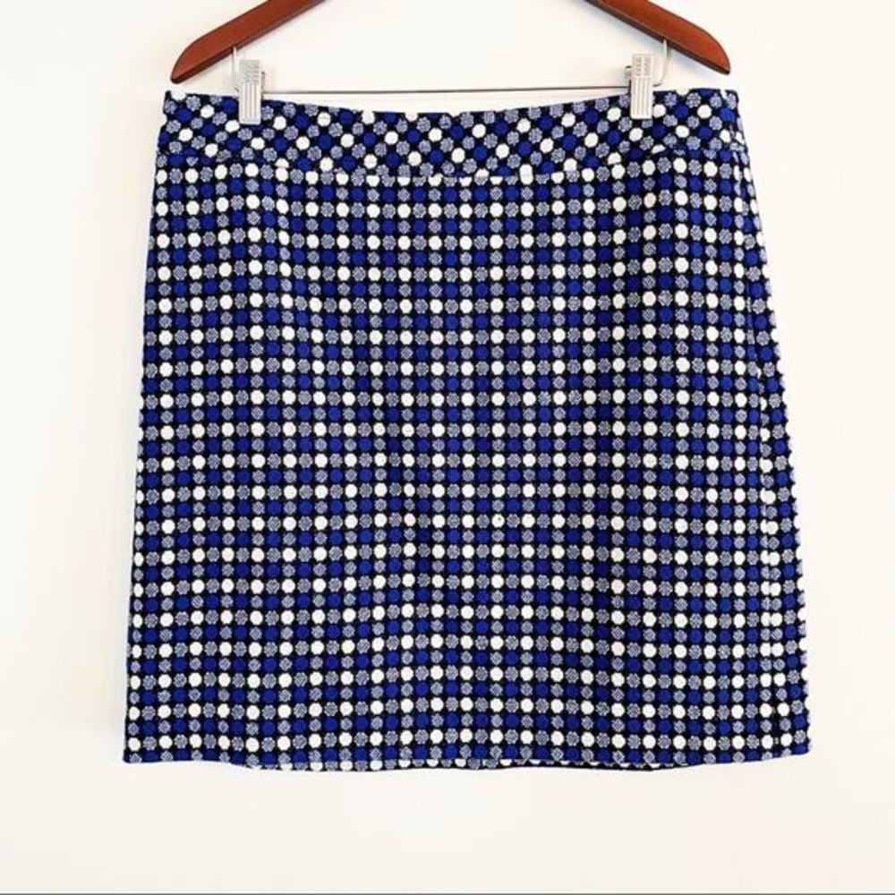 Talbots Royal Blue Black White Mod Polka Dot Tweed Pencil Skirt